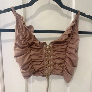 Brown, size 2, lace up cropped tank top